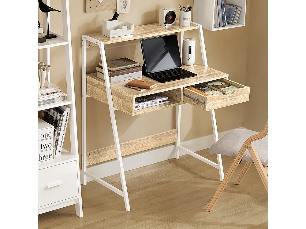 Mesa de Escritorio Mesa de Ordenador con 2 cajones y 1 Estante L81 cm x P50cm x H100cm FWT63-N SoBuy ES