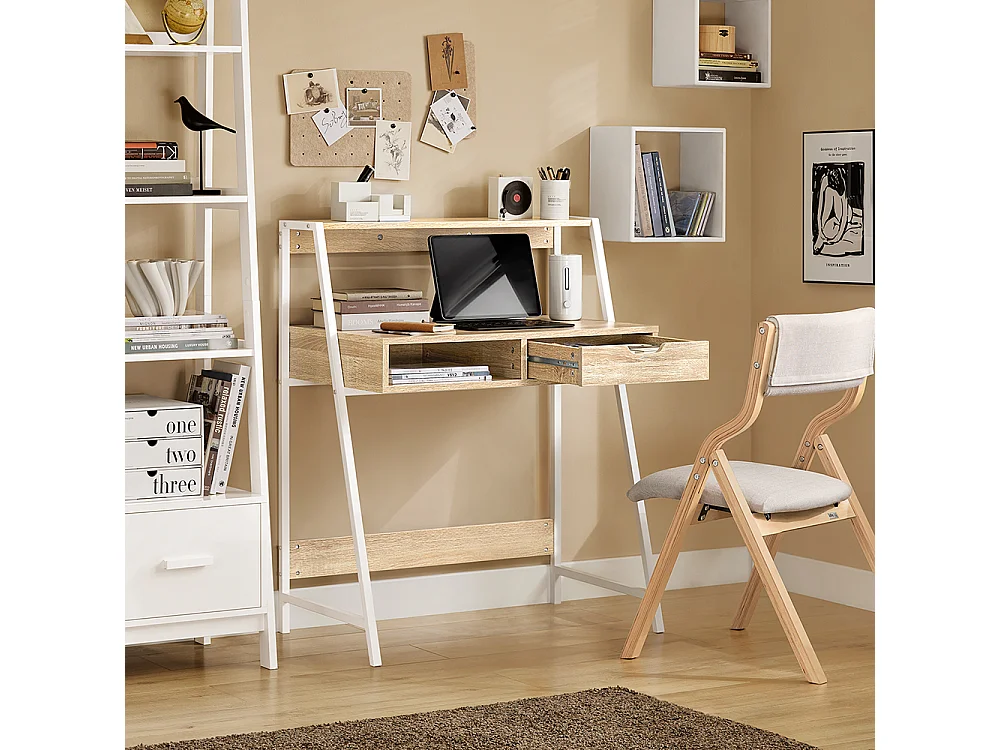 Mesa de Escritorio Mesa de Ordenador con 2 cajones y 1 Estante L81 cm x P50cm x H100cm FWT63-N SoBuy ES