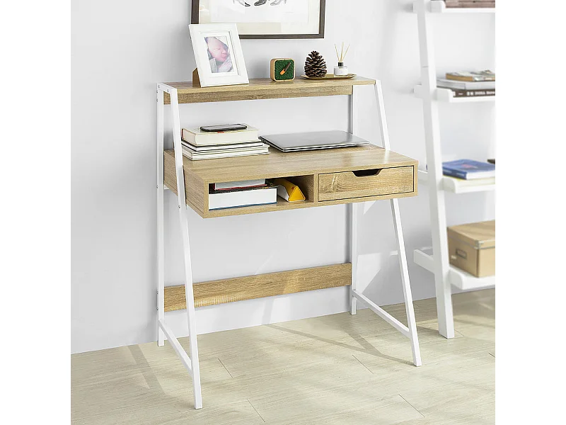 SoBuy Secretária pequena com estante, gaveta e cubo Tampo da mesa W76*D50*H75 cm FWT63-N
