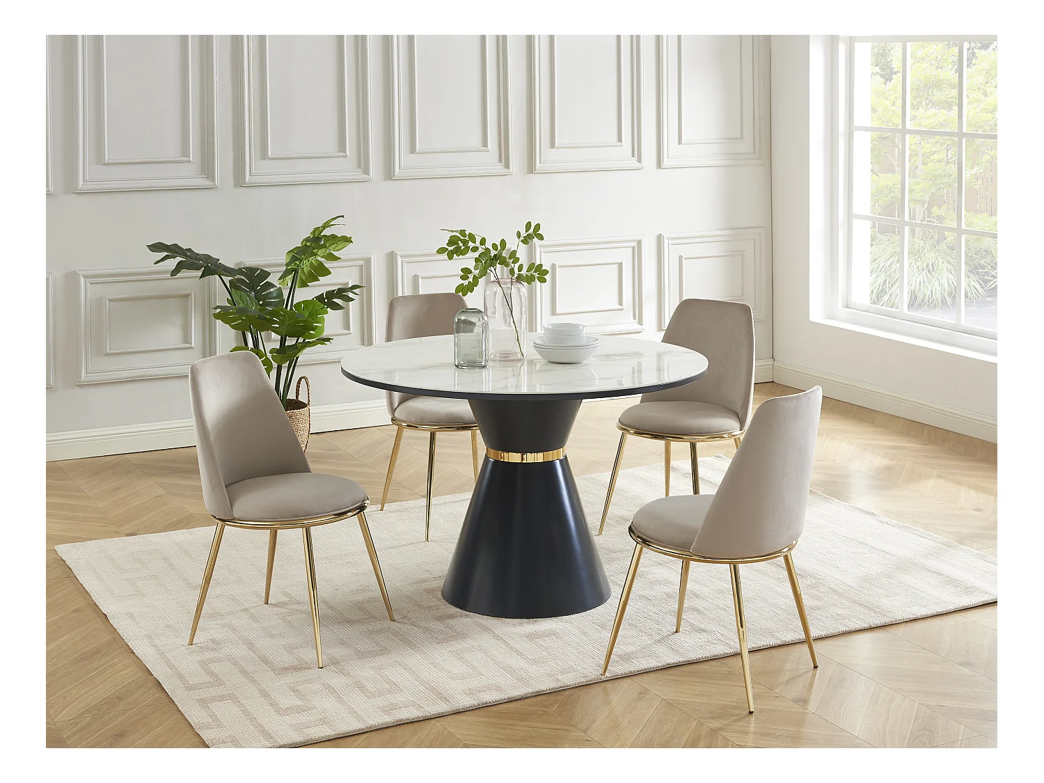 Lot de 6 chaises en velours et métal doré - Beige - NEBINA de Pascal MORABITO