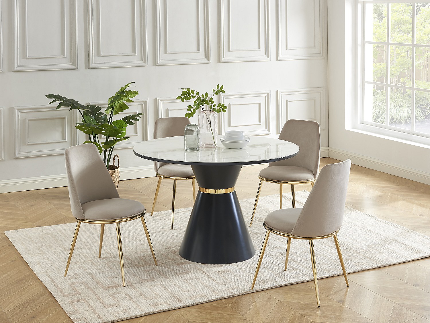 Vente-unique Stuhl 6er-Set - Samt & Goldfarbenes Metall - Beige - Nebina Von Pascal Morabito