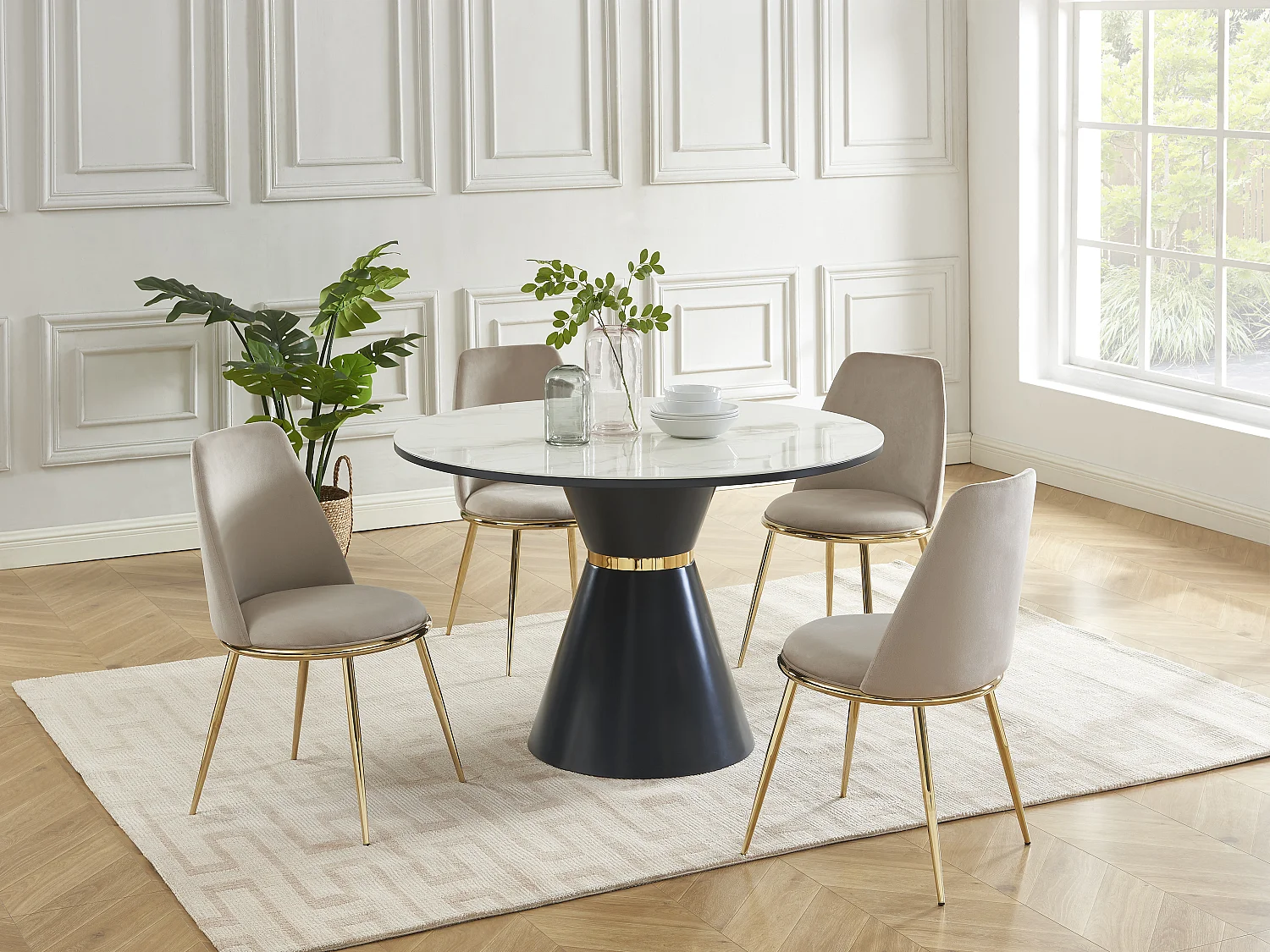 Lot de 6 chaises en velours et métal doré - Beige - NEBINA de Pascal MORABITO