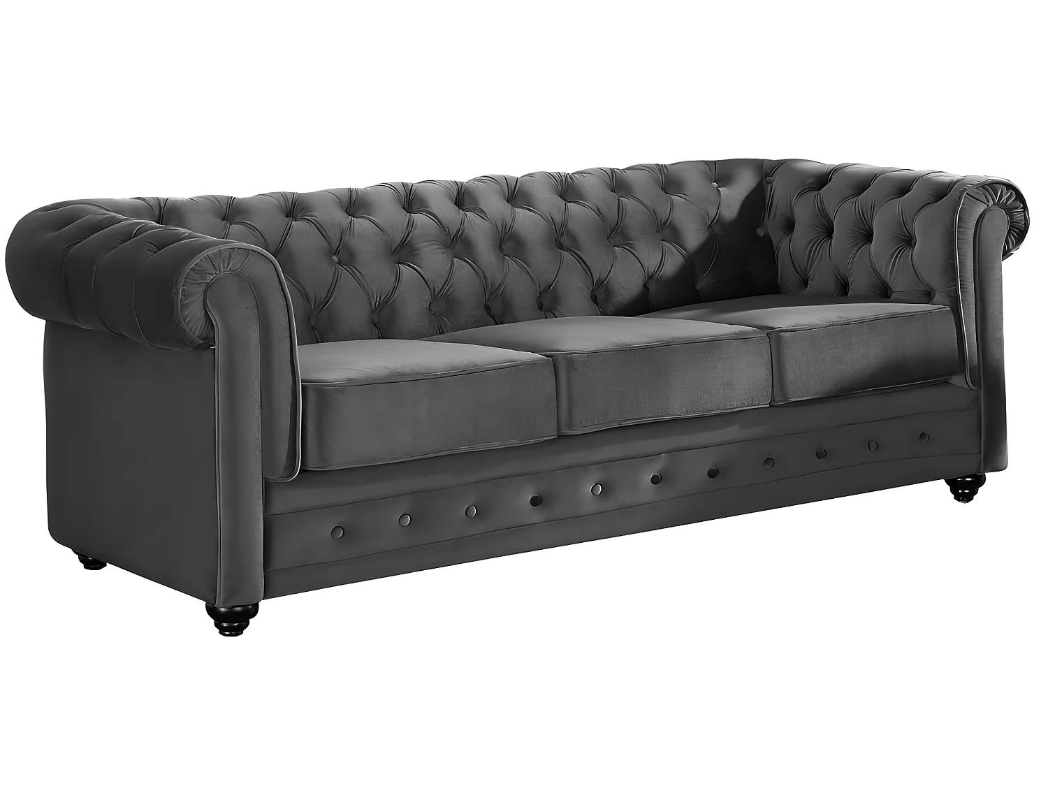 Sofa 3-Sitzer & 2-Sitzer & Sessel - Samt - Anthrazit - CHESTERFIELD