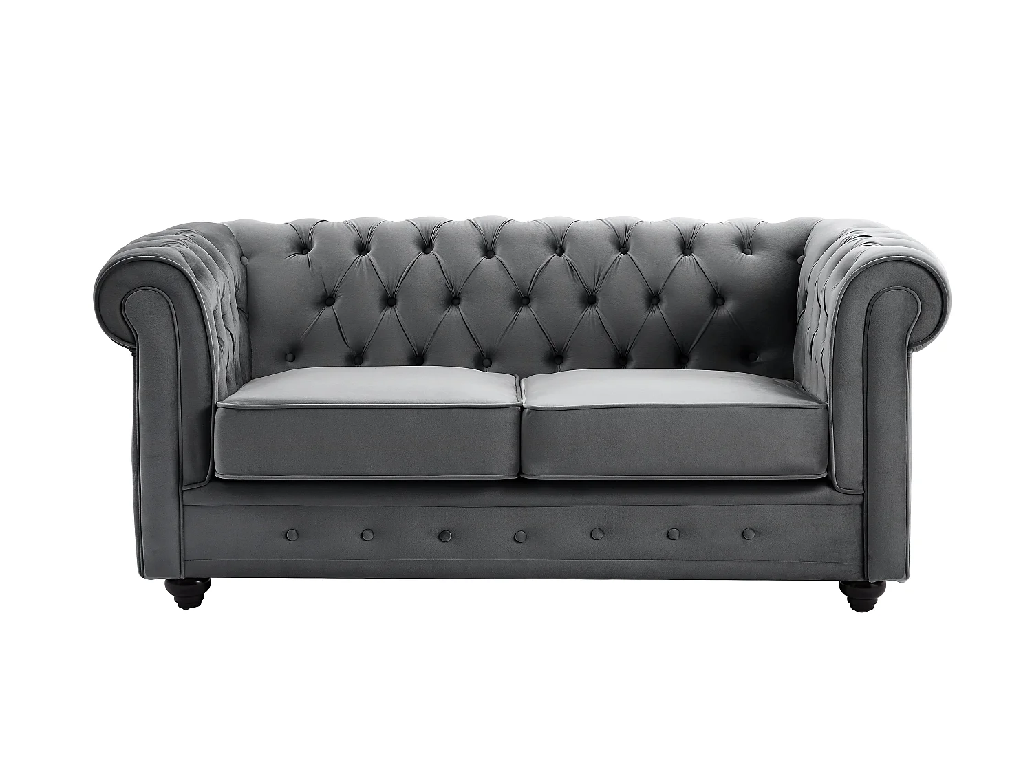 Sofa 3-Sitzer & 2-Sitzer & Sessel - Samt - Anthrazit - CHESTERFIELD