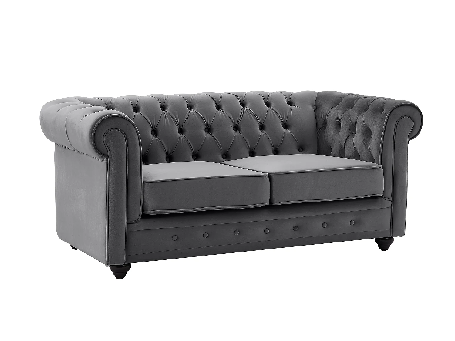 Sofa 3-Sitzer & 2-Sitzer & Sessel - Samt - Anthrazit - CHESTERFIELD