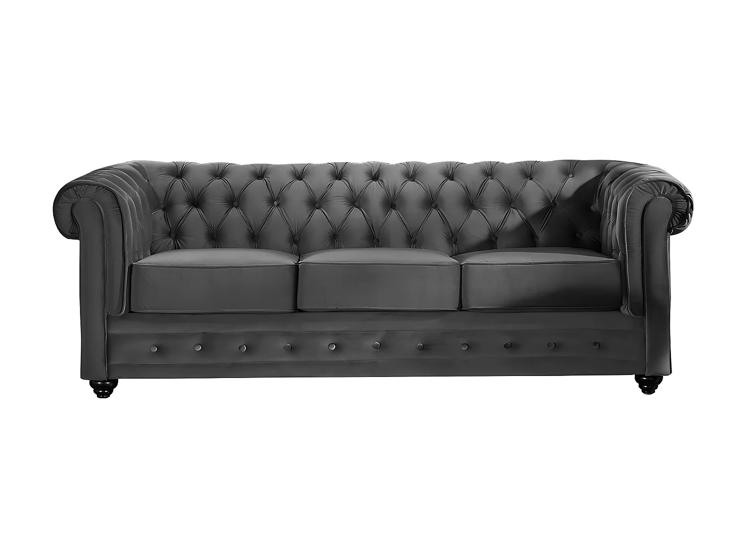 Canapés 3 places et 2 places et fauteuil en velours anthracite CHESTERFIELD