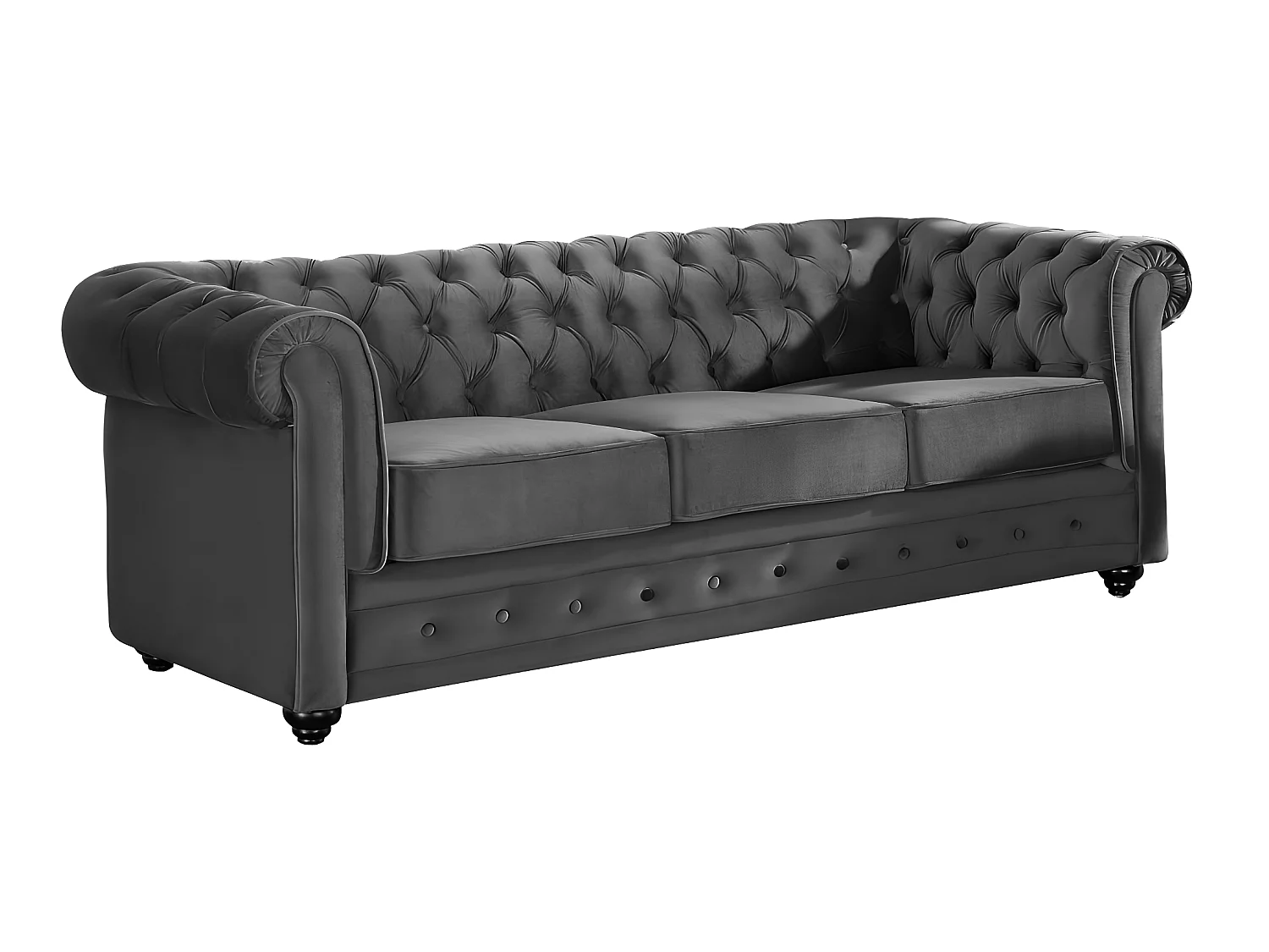 Canapés 3 places et 2 places et fauteuil en velours anthracite CHESTERFIELD