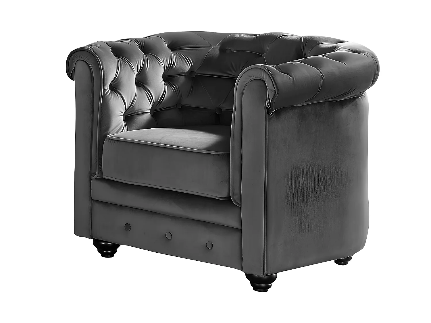 Canapés 3 places et 2 places et fauteuil en velours anthracite CHESTERFIELD