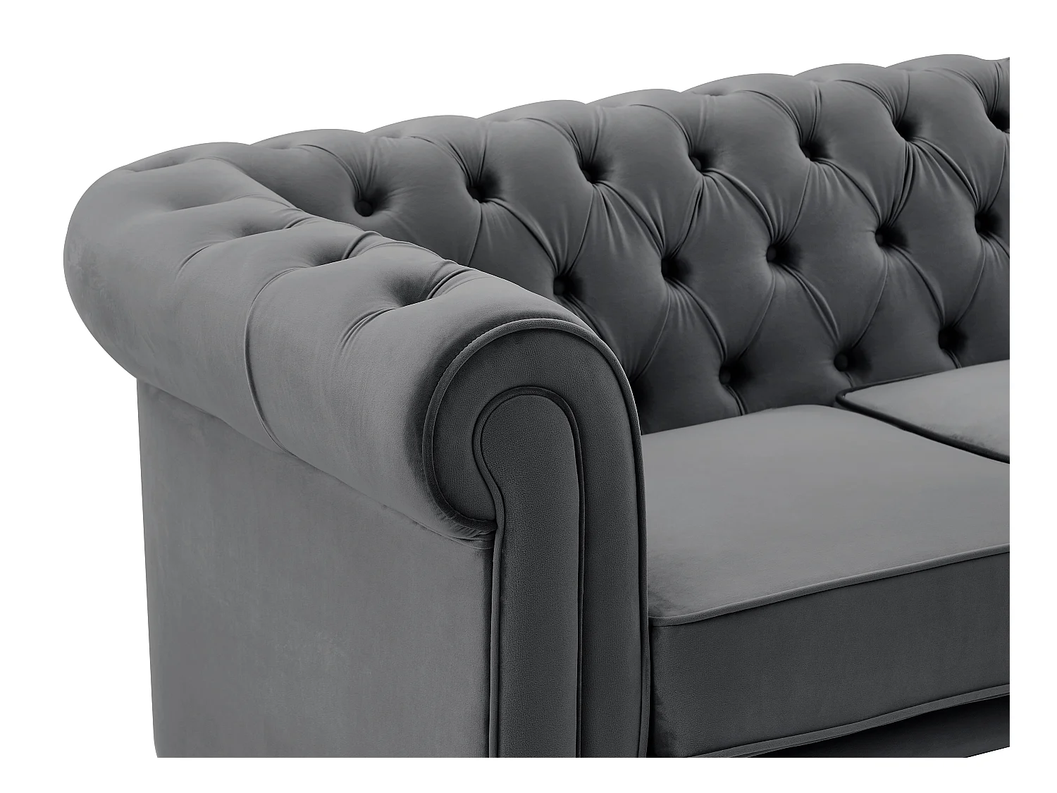 Canapés 3 places et 2 places et fauteuil en velours anthracite CHESTERFIELD