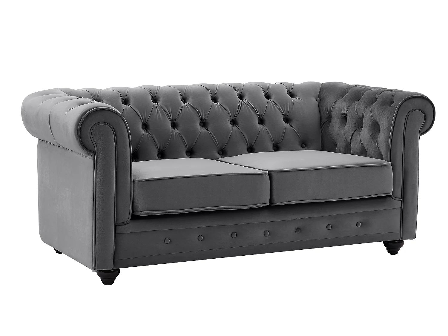 Canapés 3 places et 2 places et fauteuil en velours anthracite CHESTERFIELD