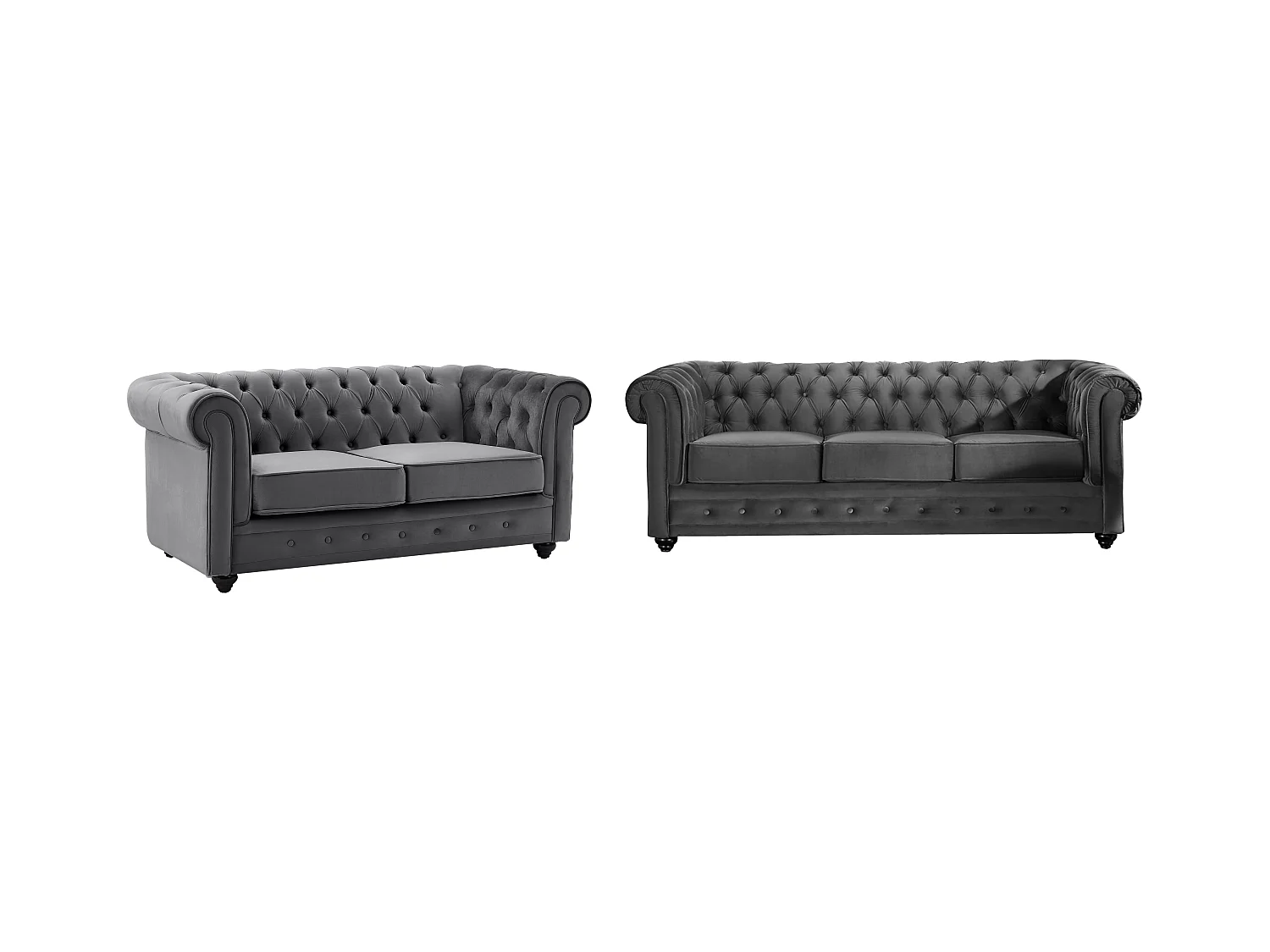 Canapés 3 places et 2 places en velours anthracite CHESTERFIELD