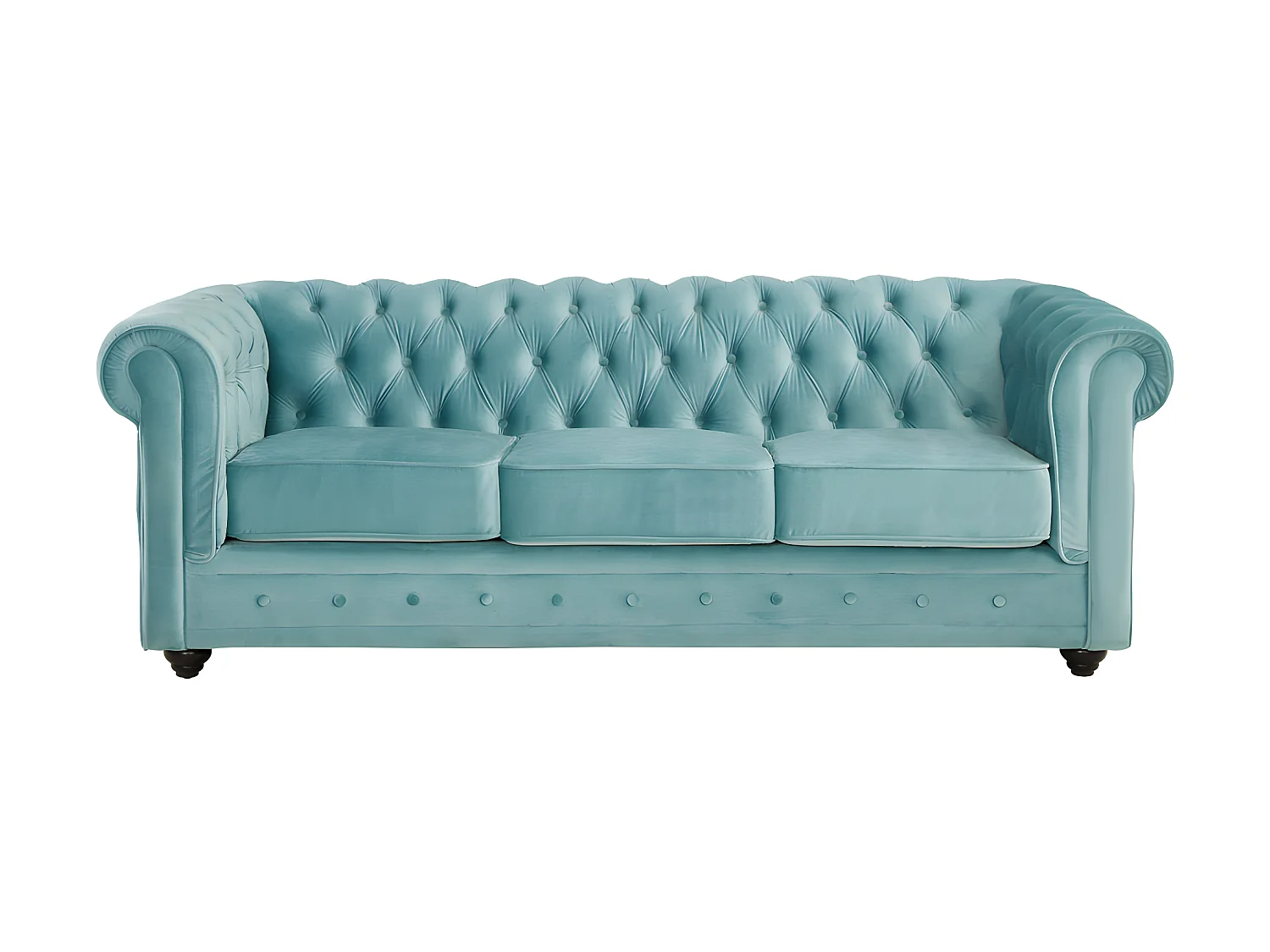 Divano 3 posti e 2 posti e Poltrona in Velluto Blu pastello - CHESTERFIELD