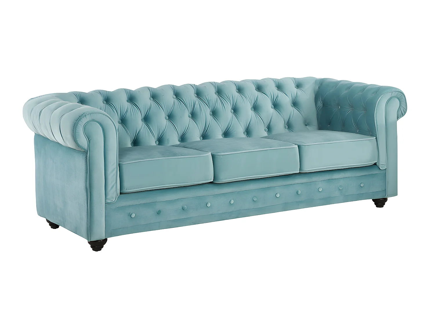 Divano 3 posti e 2 posti e Poltrona in Velluto Blu pastello - CHESTERFIELD
