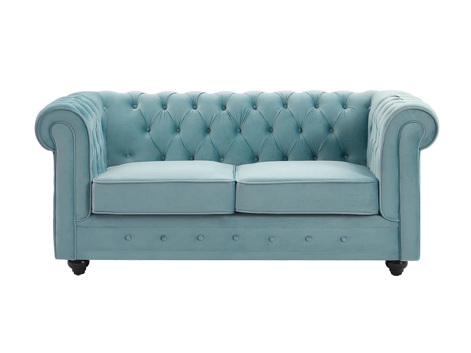 Divano 3 posti e 2 posti e Poltrona in Velluto Blu pastello - CHESTERFIELD