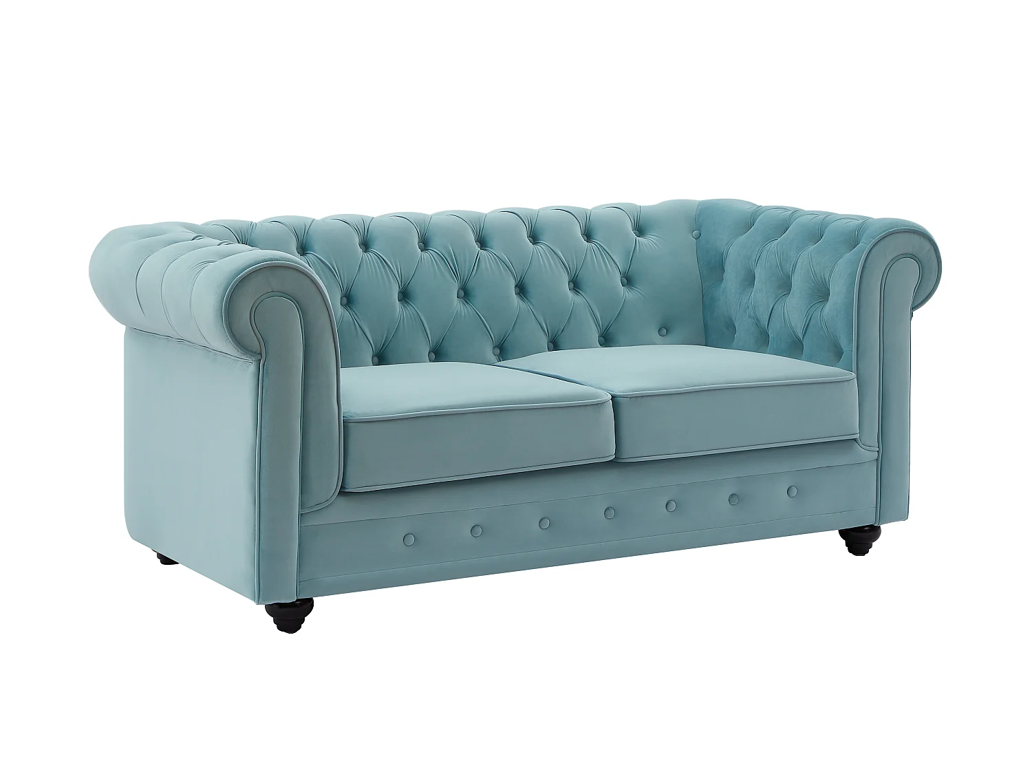 Divano 3 posti e 2 posti e Poltrona in Velluto Blu pastello - CHESTERFIELD
