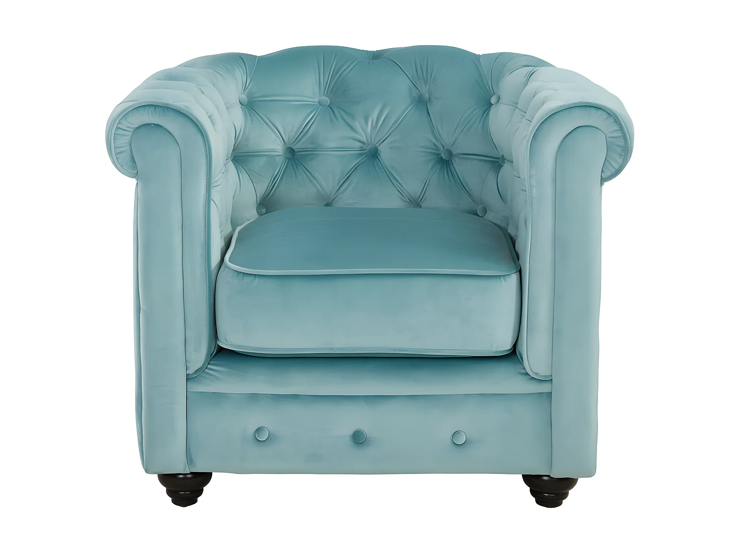 Divano 3 posti e 2 posti e Poltrona in Velluto Blu pastello - CHESTERFIELD