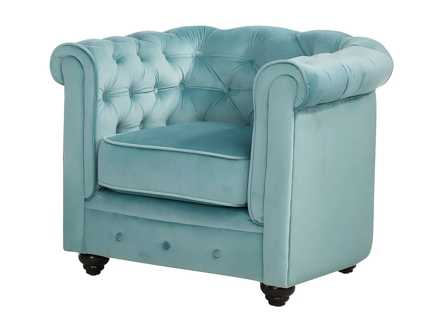 Divano 3 posti e 2 posti e Poltrona in Velluto Blu pastello - CHESTERFIELD