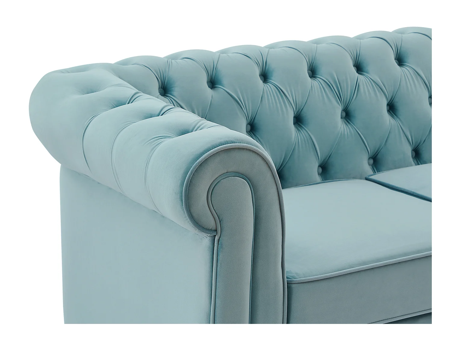 Divano 3 posti e 2 posti e Poltrona in Velluto Blu pastello - CHESTERFIELD