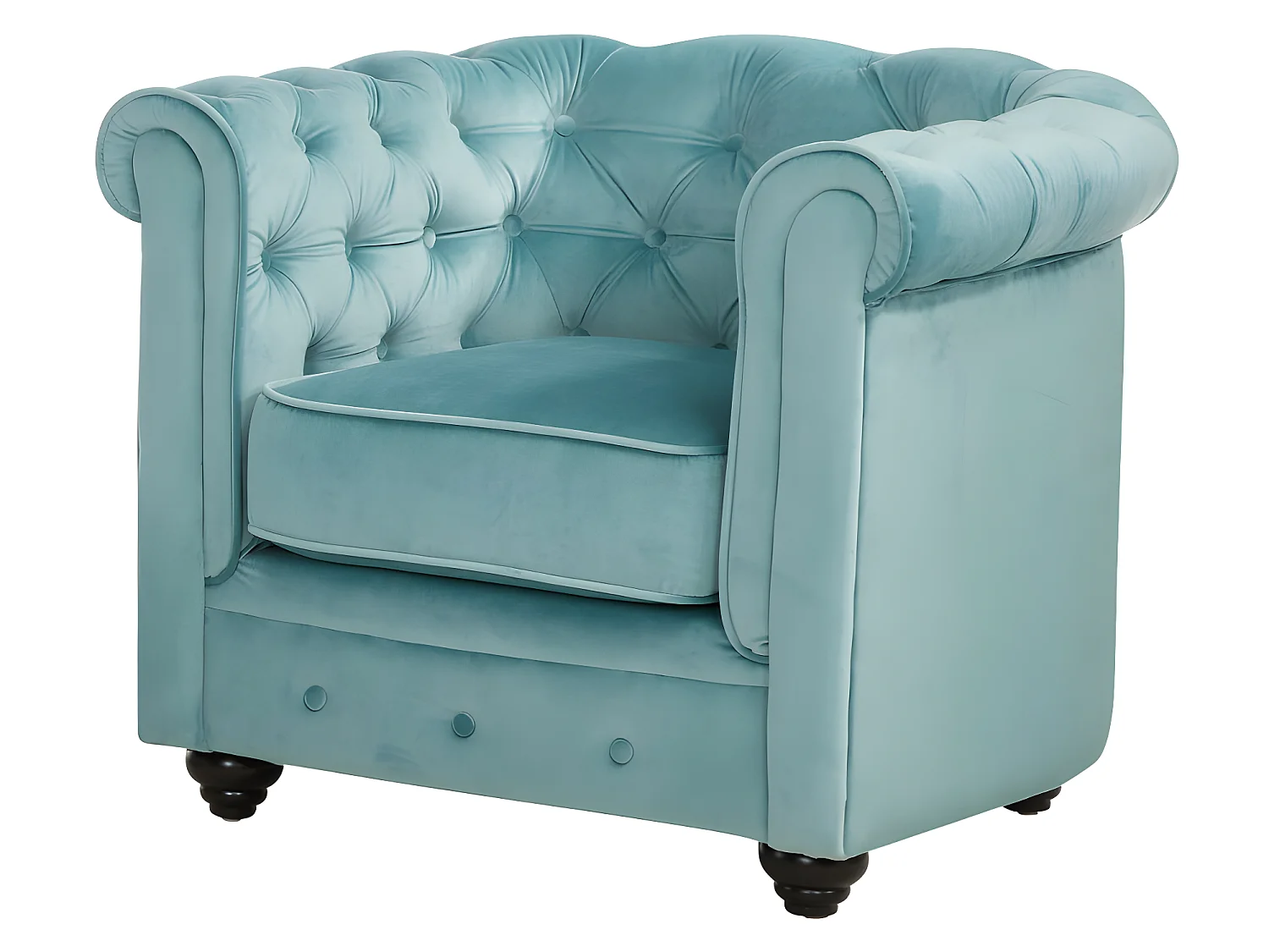 Canapés 3 places et 2 places et fauteuil en velours bleu pastel CHESTERFIELD