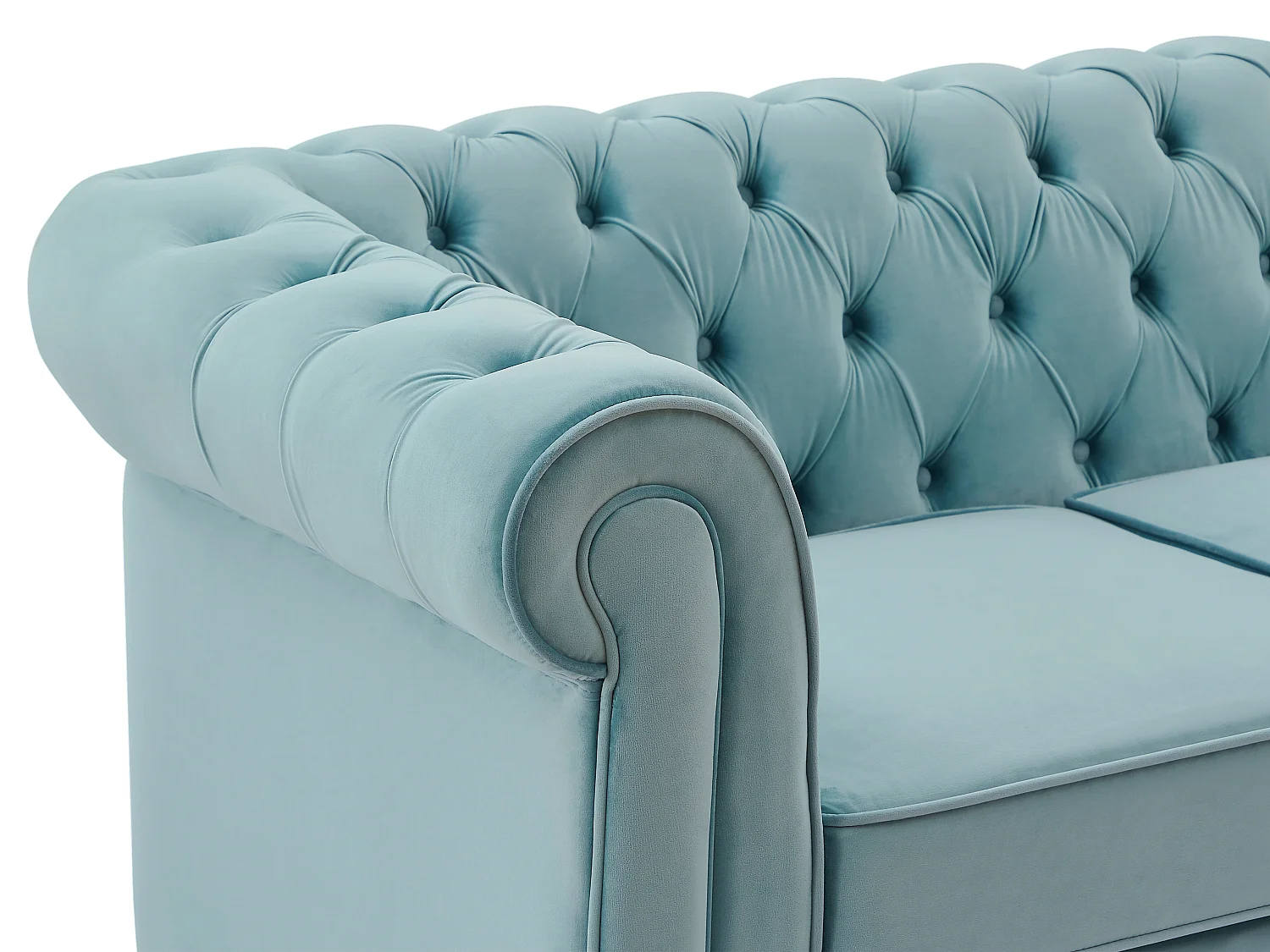 Canapés 3 places et 2 places et fauteuil en velours bleu pastel CHESTERFIELD