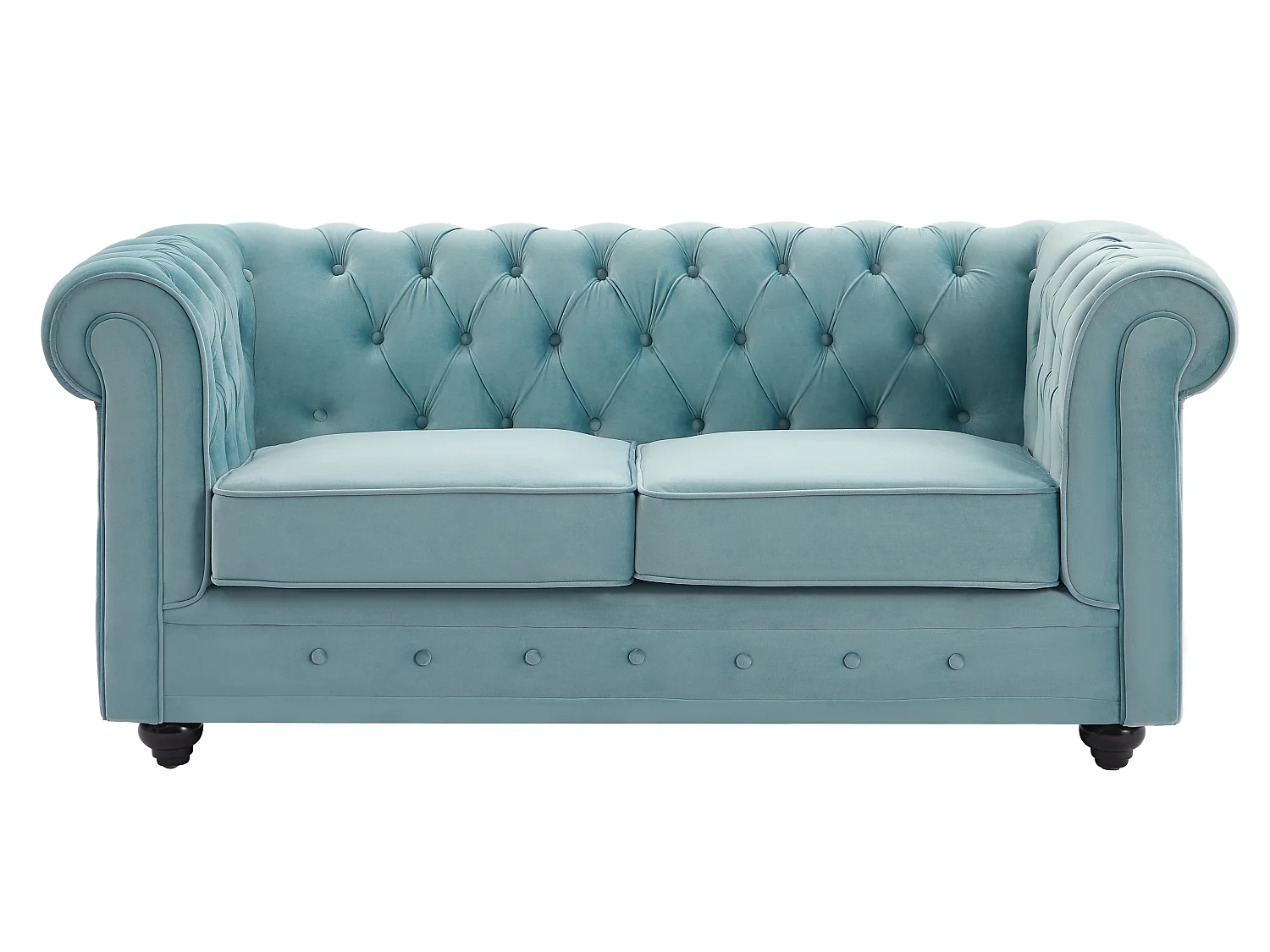 Canapés 3 places et 2 places et fauteuil en velours bleu pastel CHESTERFIELD