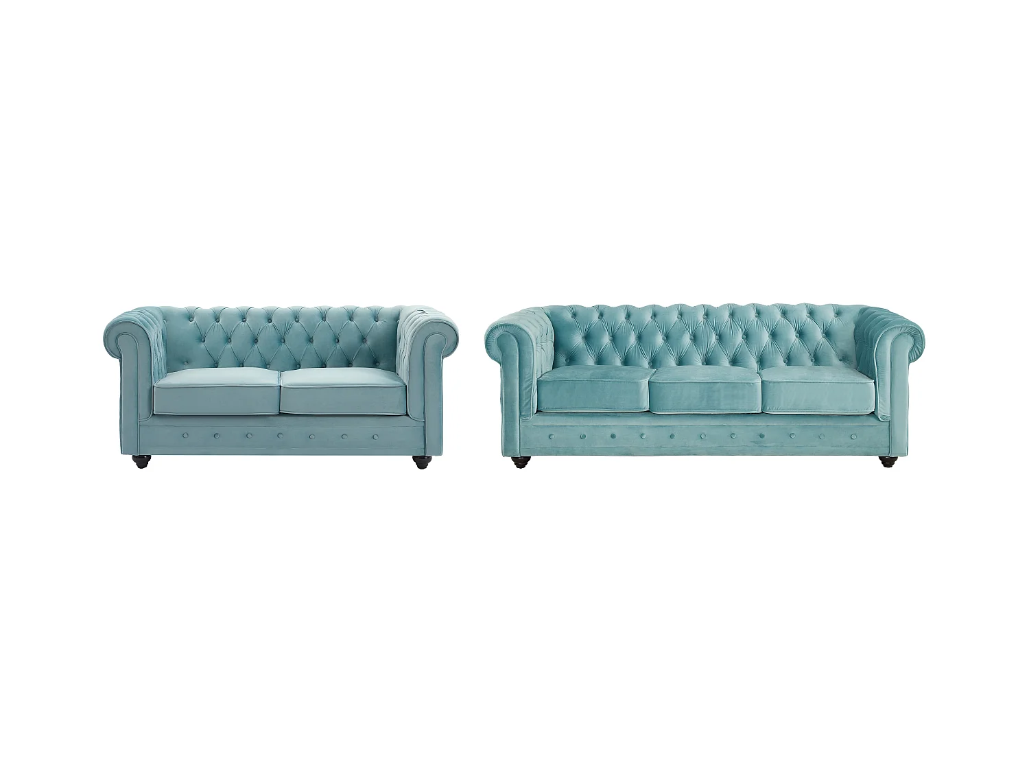 Sofa 3-Sitzer & 2-Sitzer - Samt - Pastellblau - CHESTERFIELD