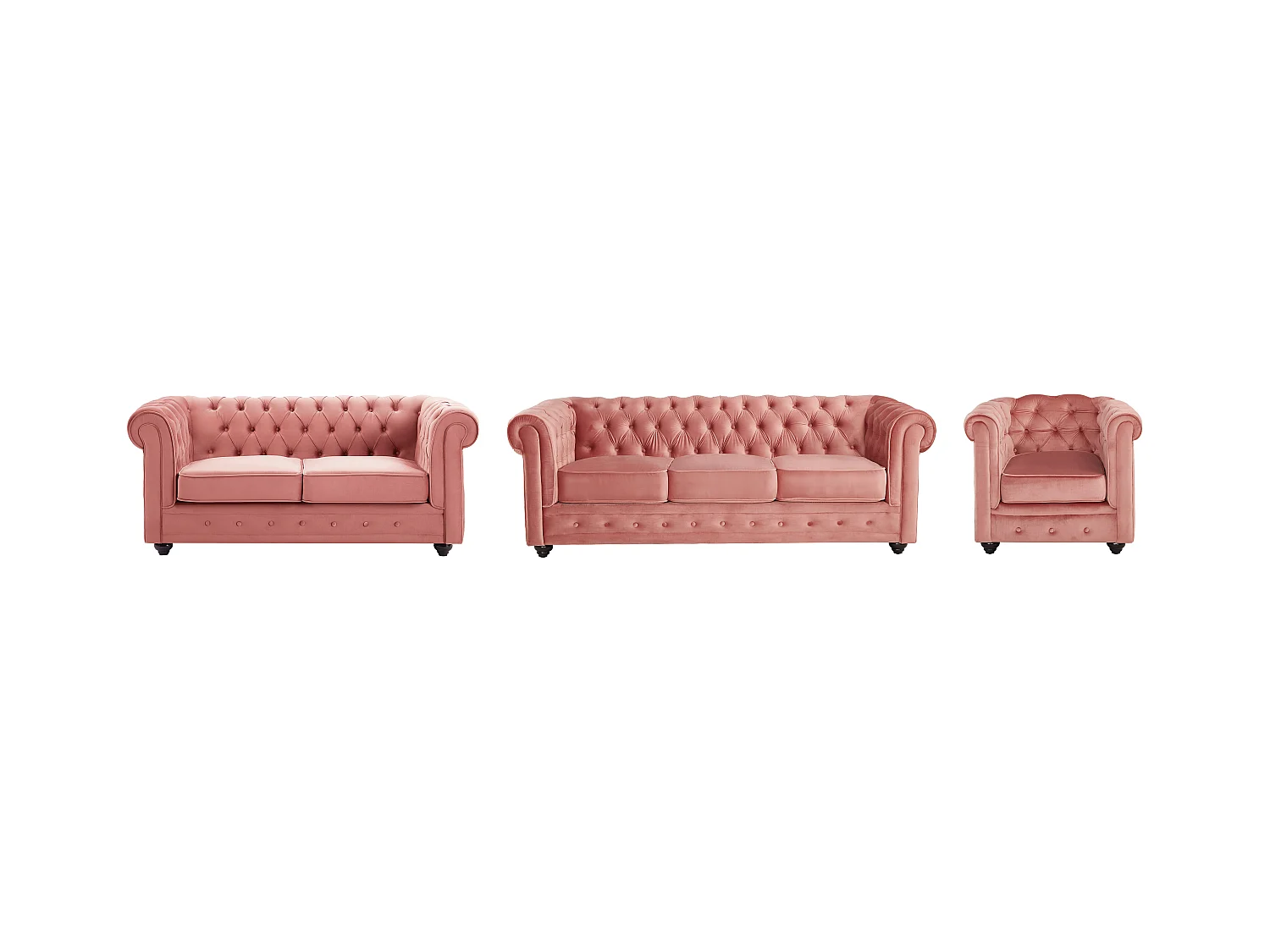 Sofa 3-Sitzer & 2-Sitzer & Sessel - Samt - Pastellrosa - CHESTERFIELD