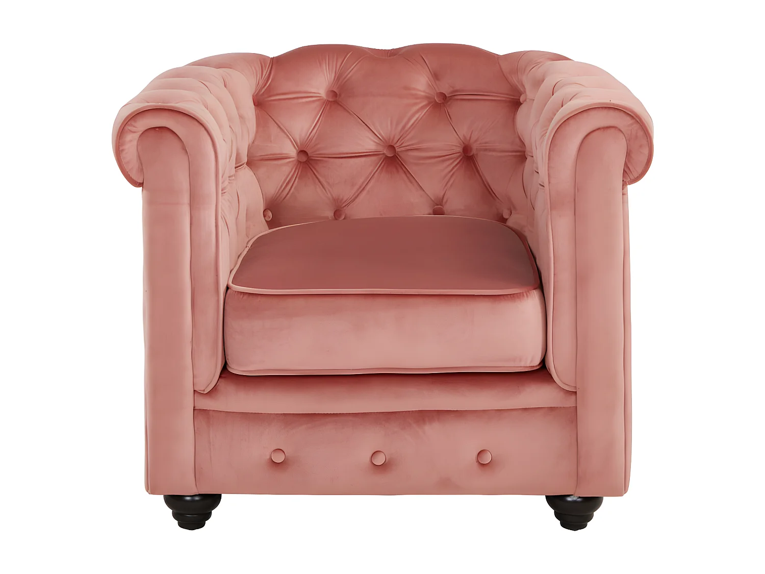 Sofás de 3 plazas, 2 plazas y sillón de terciopelo rosa pastel CHESTERFIELD