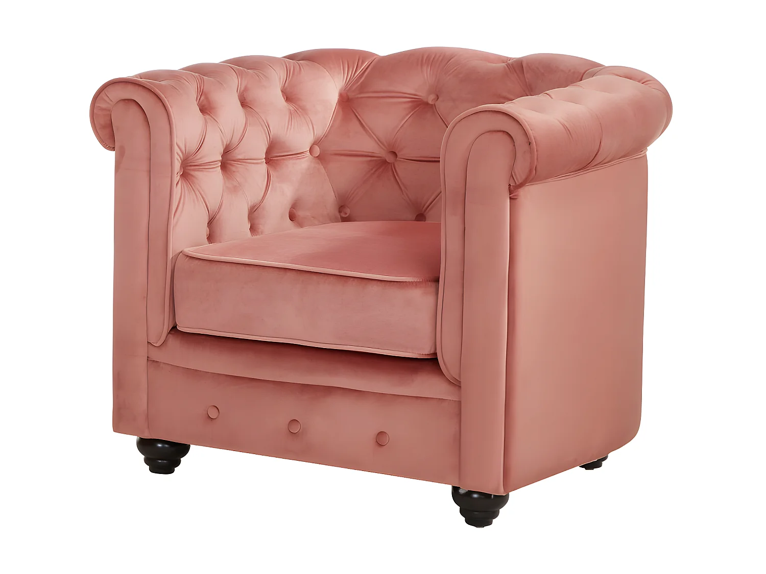 Sofás de 3 plazas, 2 plazas y sillón de terciopelo rosa pastel CHESTERFIELD
