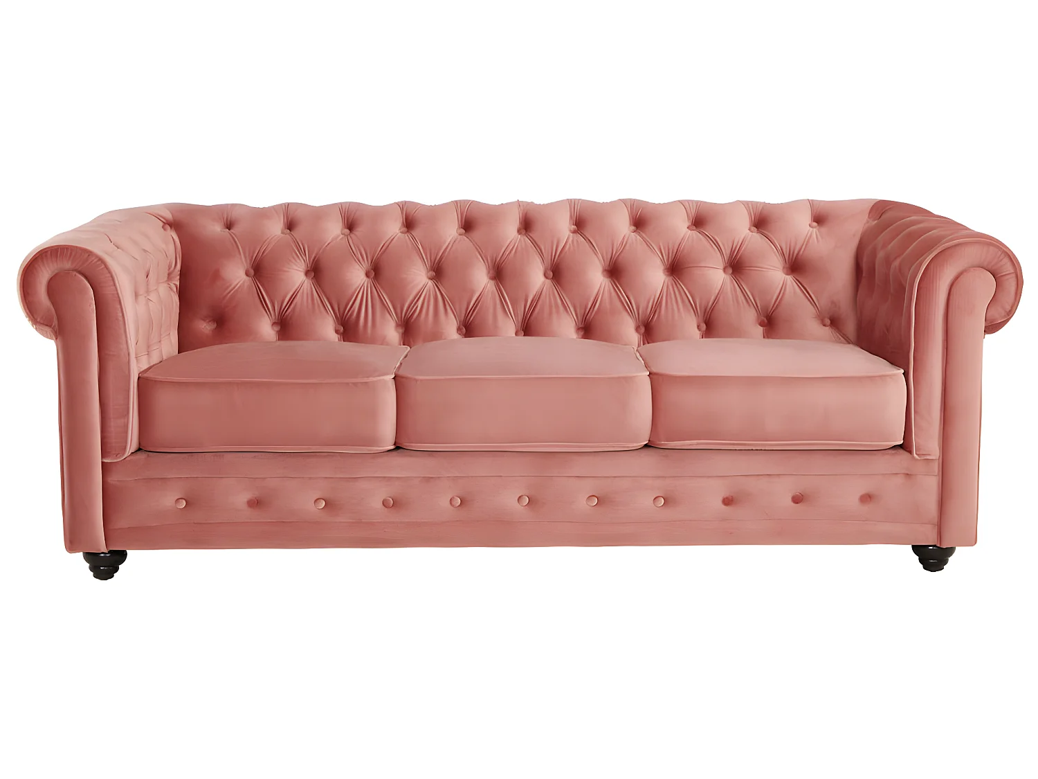 Canapés 3 places et 2 places en velours rose pastel CHESTERFIELD