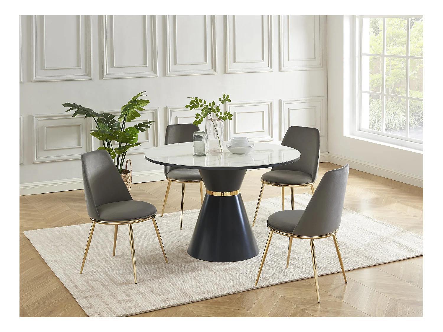 Lot de 6 chaises en velours et métal doré - Gris - NEBINA de Pascal MORABITO