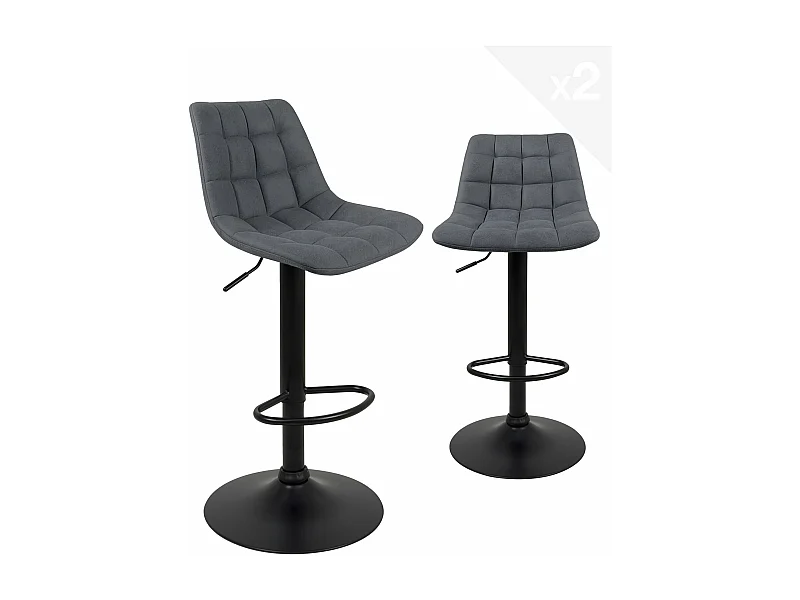 Lote de 2 taburetes de bar de diseño, asiento de terciopelo acolchado con respaldo, giratorio, altura regulable SID (Negro y terciopelo gris)