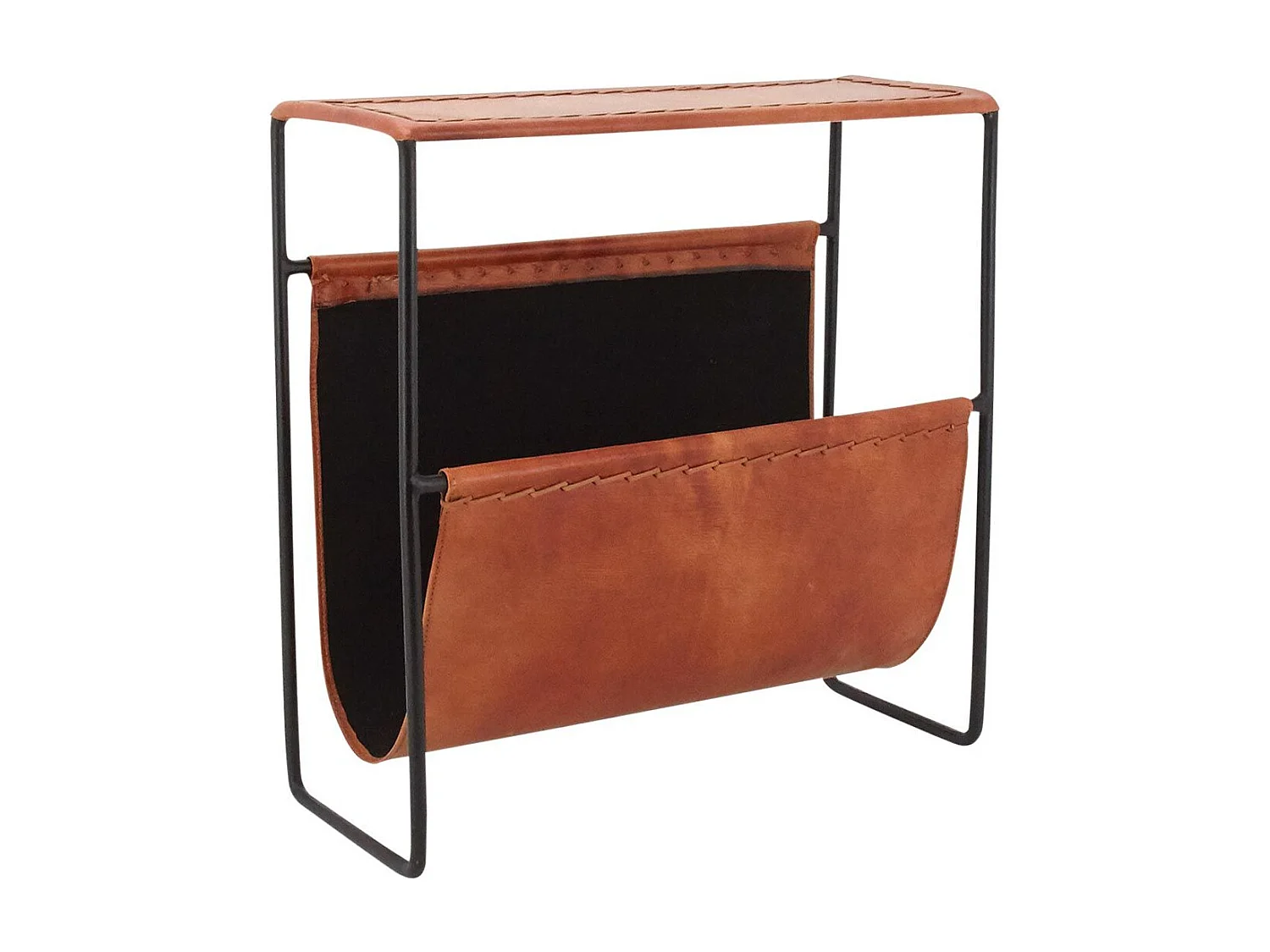 Porte-revues en métal et cuir de chèvre