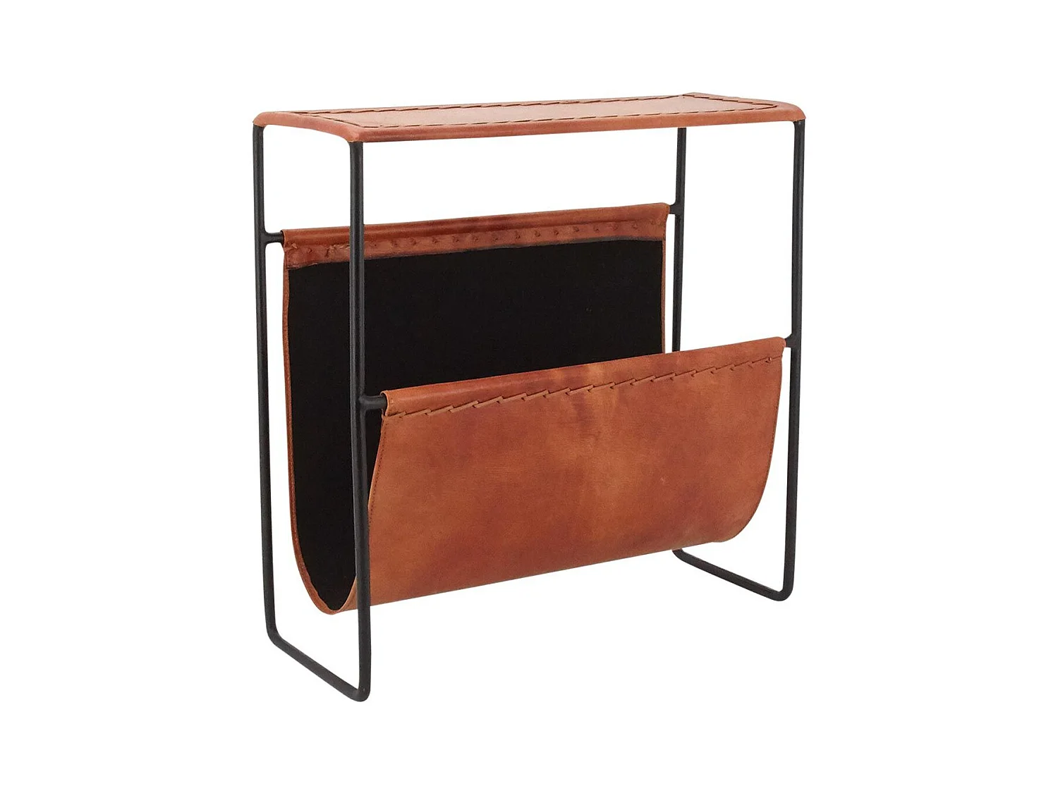 Porte-revues en métal et cuir de chèvre
