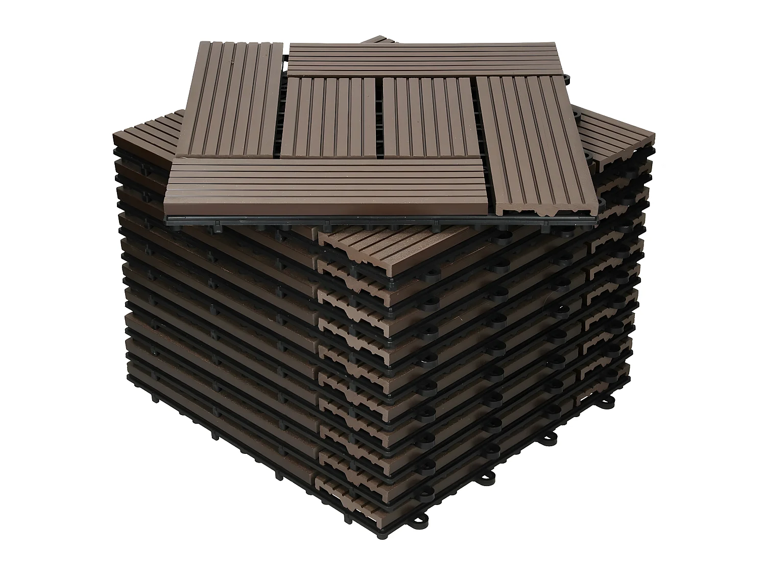 ECD Germany WPC Carreaux de Terrasse 30x30 cm - 33 Pièces par 3m² - avec Aspect Mosaïque - Marron