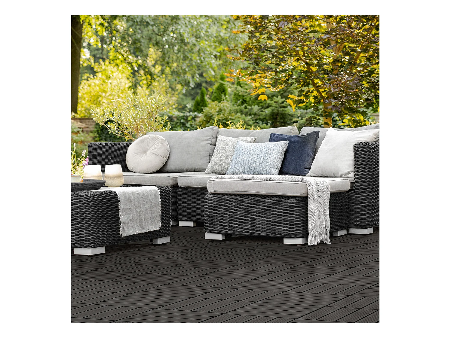 55x Baldosas de terraza de WPC, Baldosas de balcón,30x30cm, antracita, 5 m²