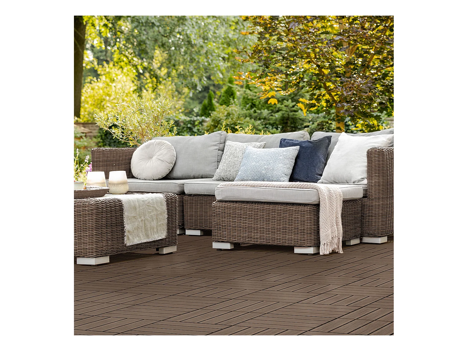 ECD Germany WPC Carreaux 30x30 cm - 33 Pièces par 3m² - avec Aspect Bois - Marron Foncé - Dalles