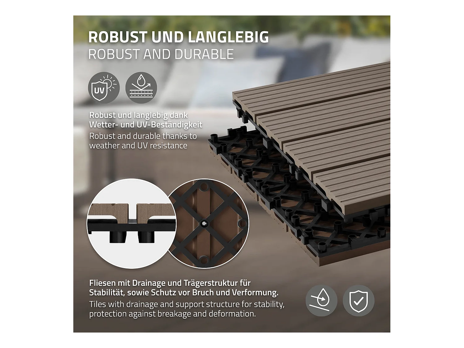 Baldosas de terraza 33xWPC, baldosas de balcón,  30x30cm, marrón oscuro, 3m²