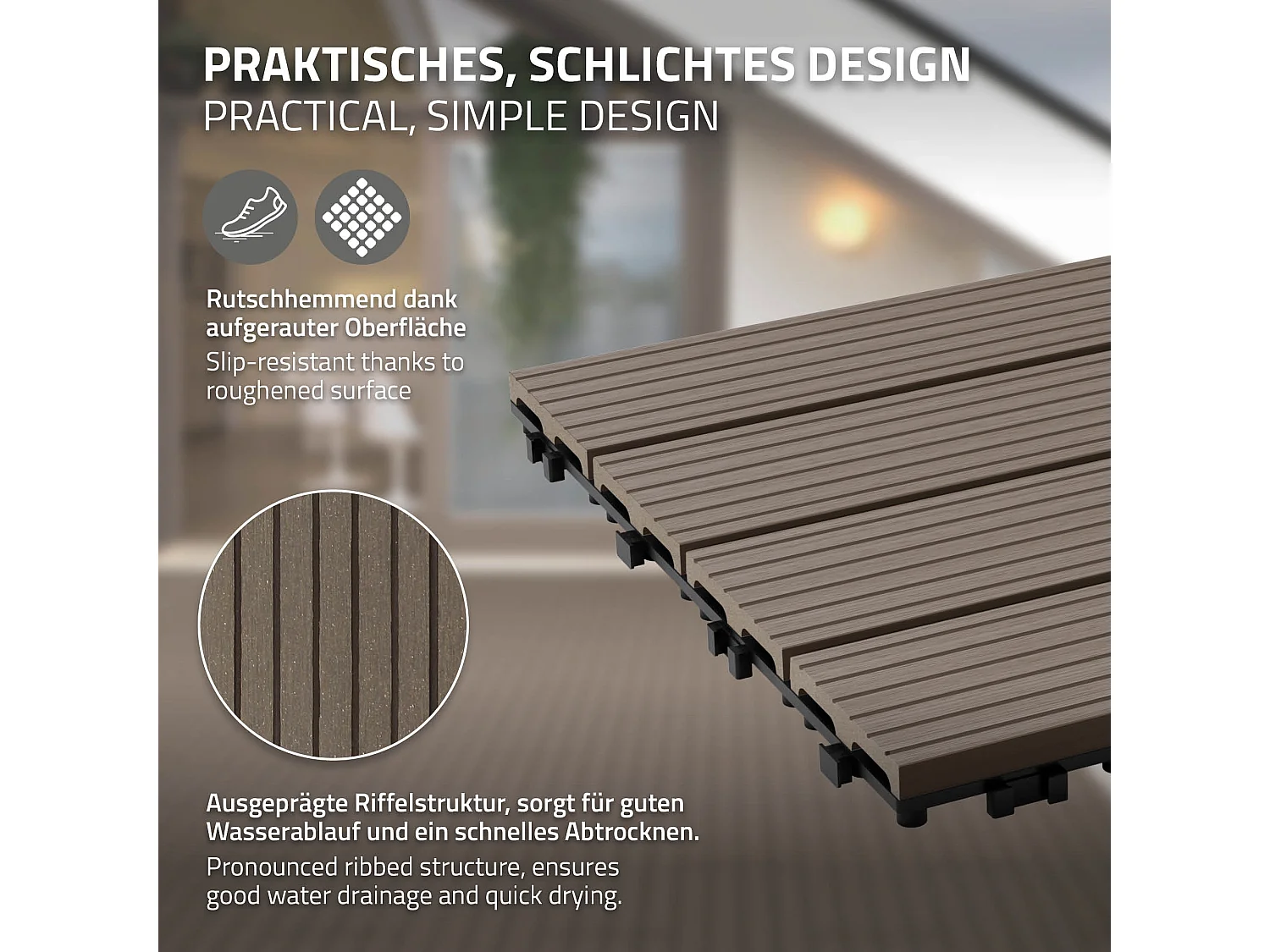 Pack de 4 panneaux de sol en WPC 60x30 brun foncé