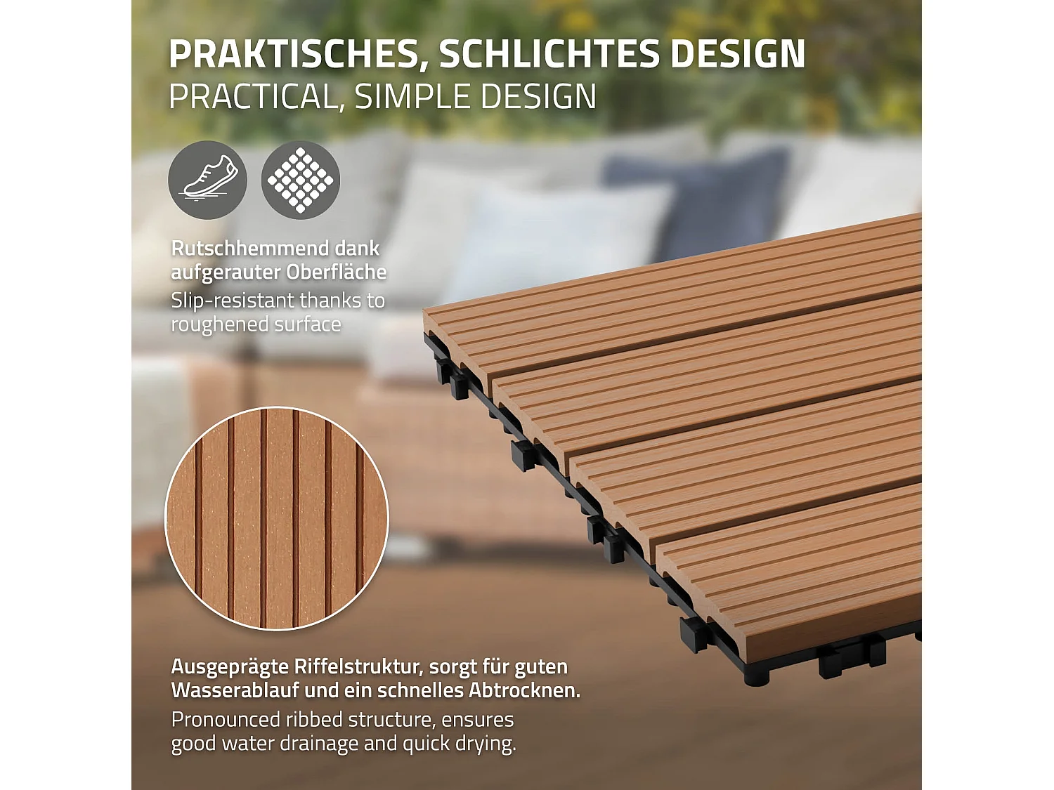ECD Germany WPC Carreaux 30x30 cm - 55 Pièces par 5m² - avec Aspect Bois - Marron Clair - avec