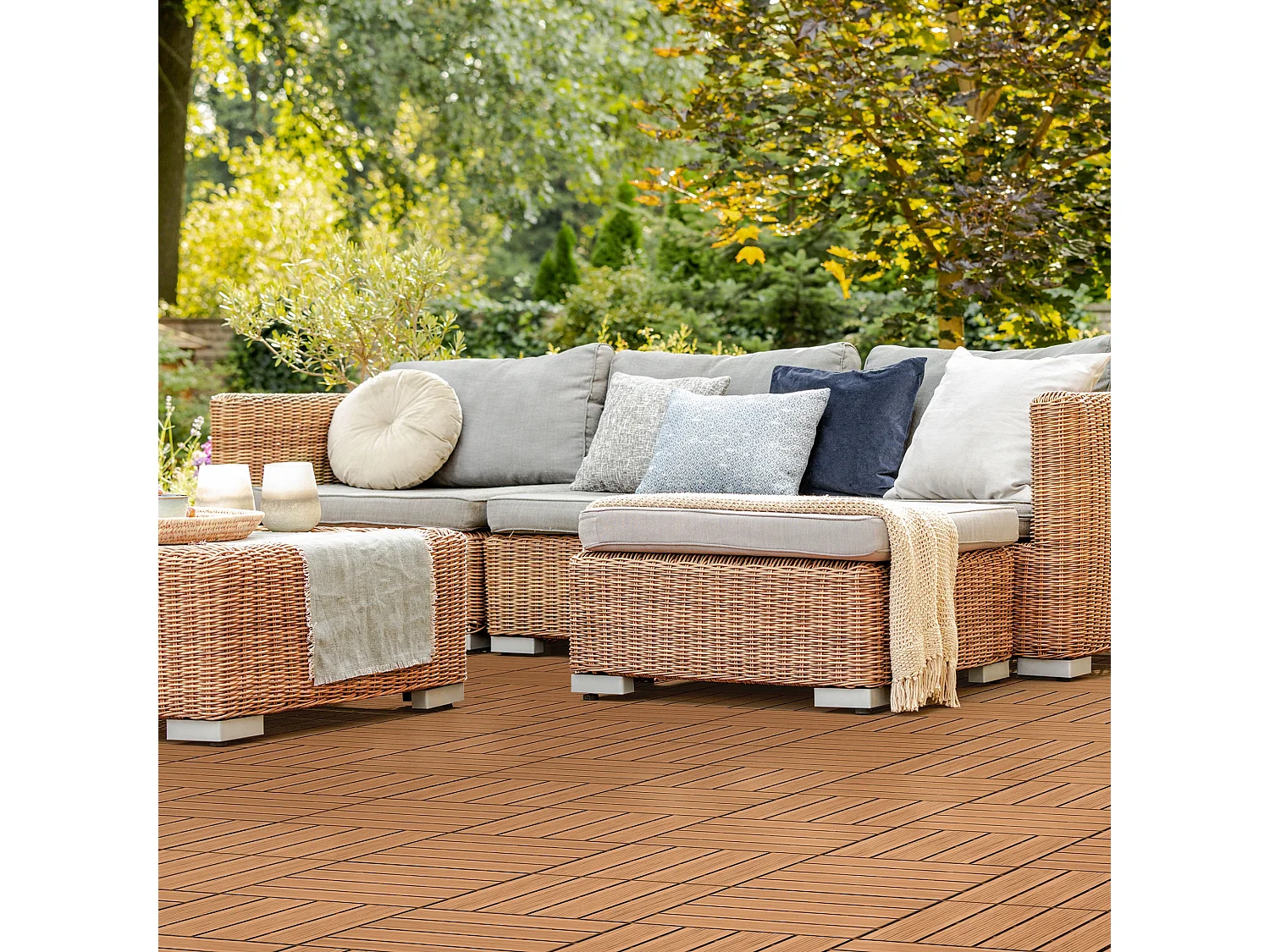ECD Germany WPC Carreaux 30x30 cm - 55 Pièces par 5m² - avec Aspect Bois - Marron Clair - avec
