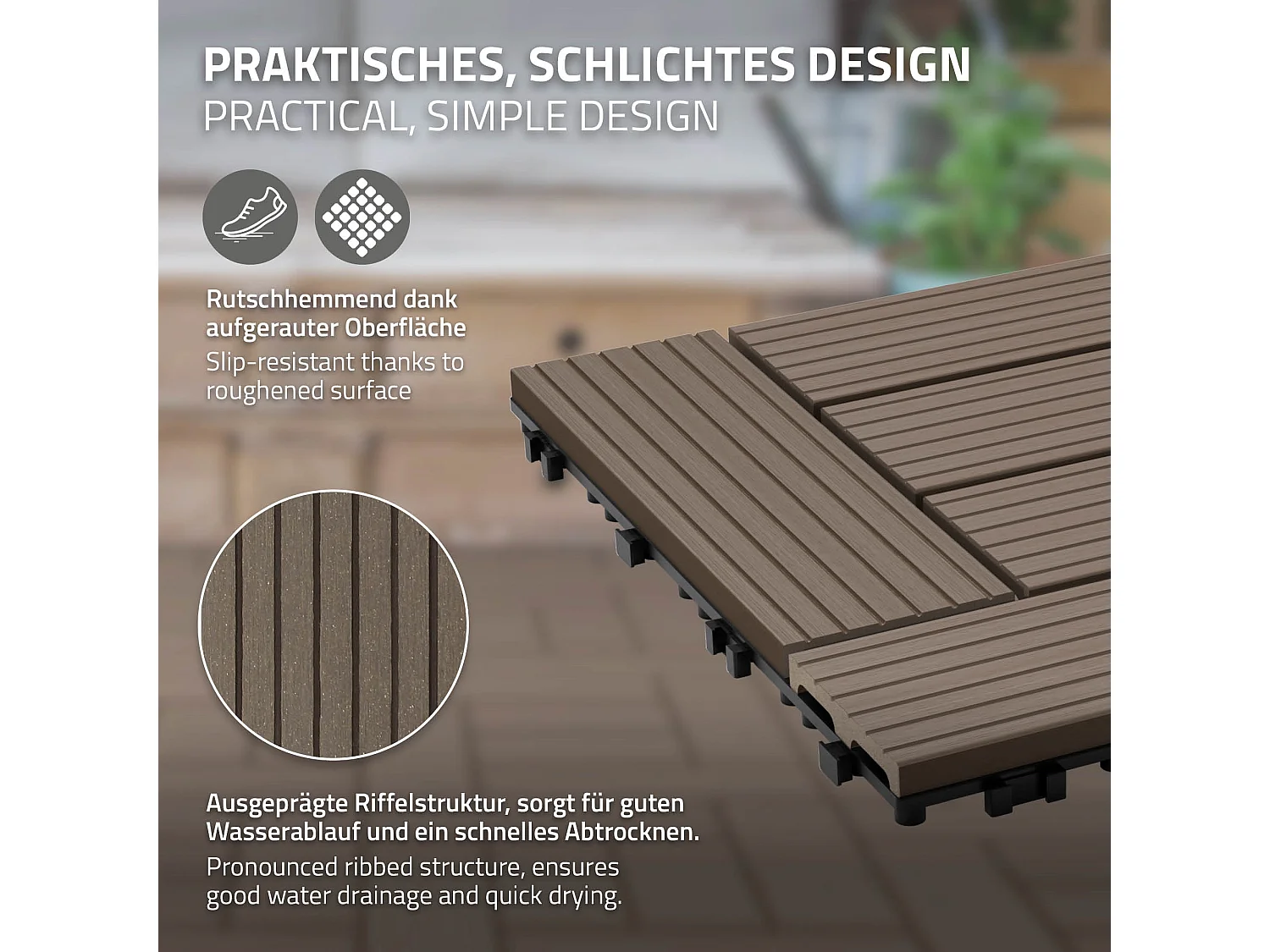 ECD Germany WPC Carreaux de Terrasse 30x30 cm - 55 Pièces par 5m² - avec Aspect Mosaïque - Marron