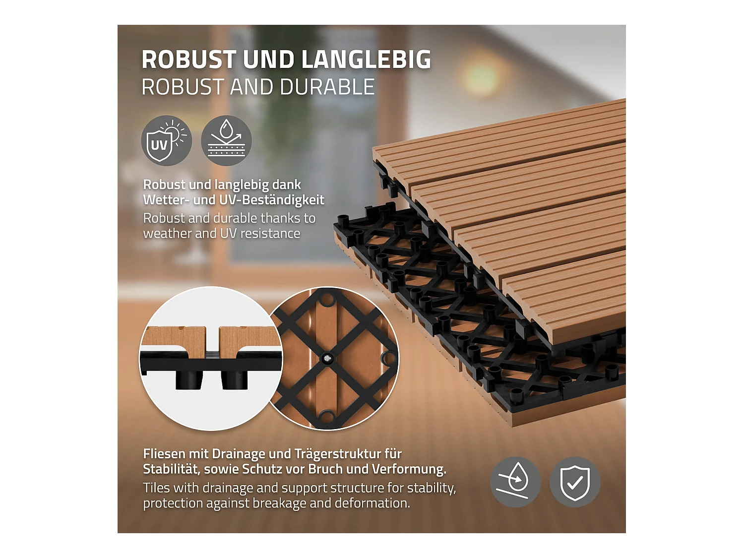 18x Baldosas de exterior de WPC, 60 x 30 cm, Marrón claro, 3 m²