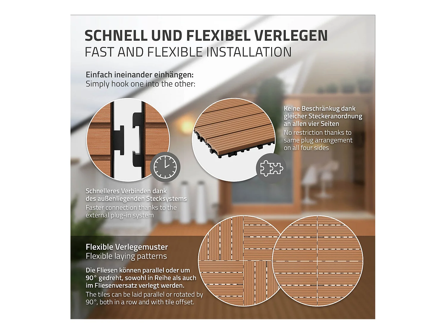 18x Baldosas de exterior de WPC, 60 x 30 cm, Marrón claro, 3 m²