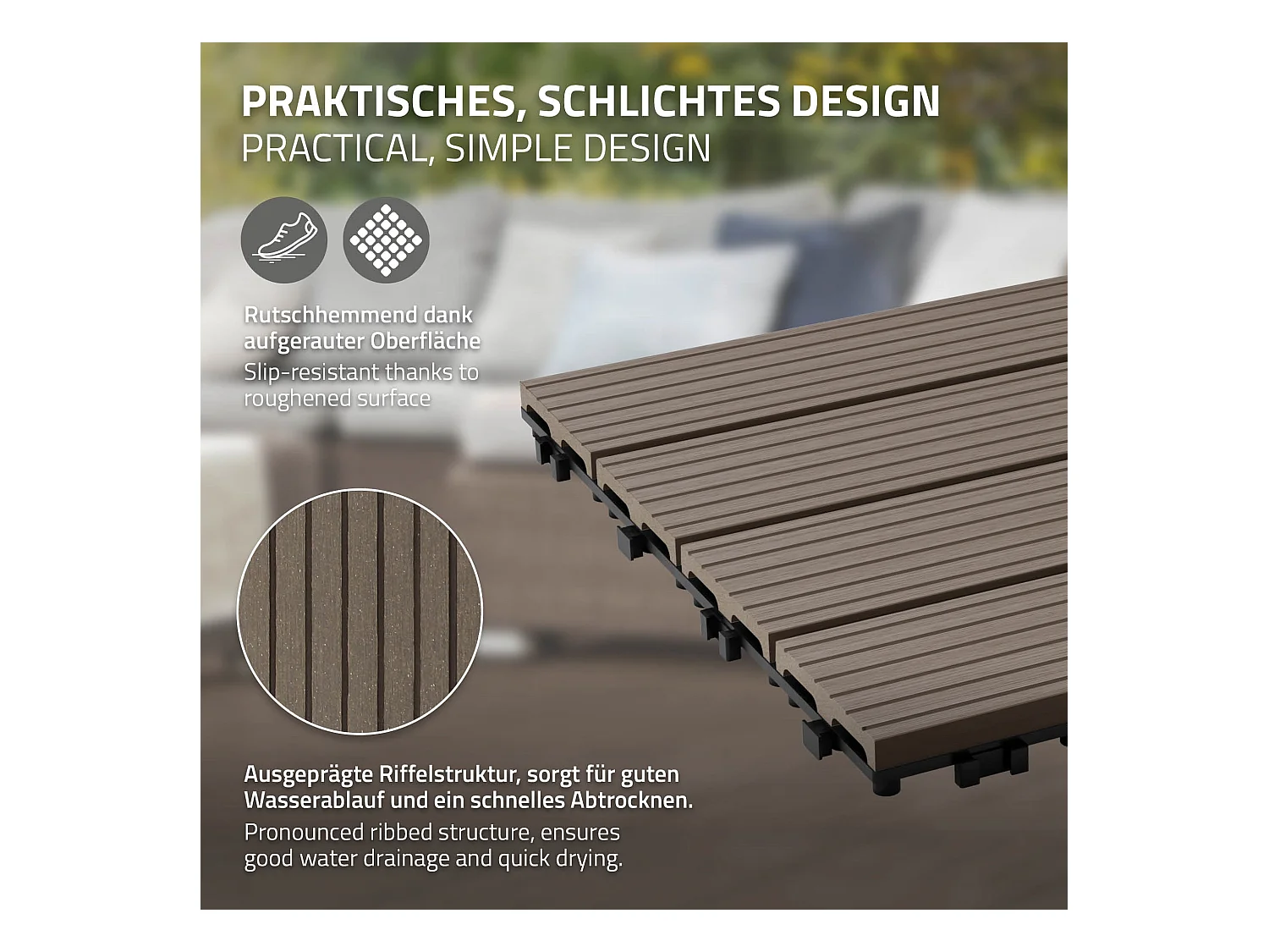 Baldosas de terraza 44xWPC  30x30cm marrón oscuro 4m²