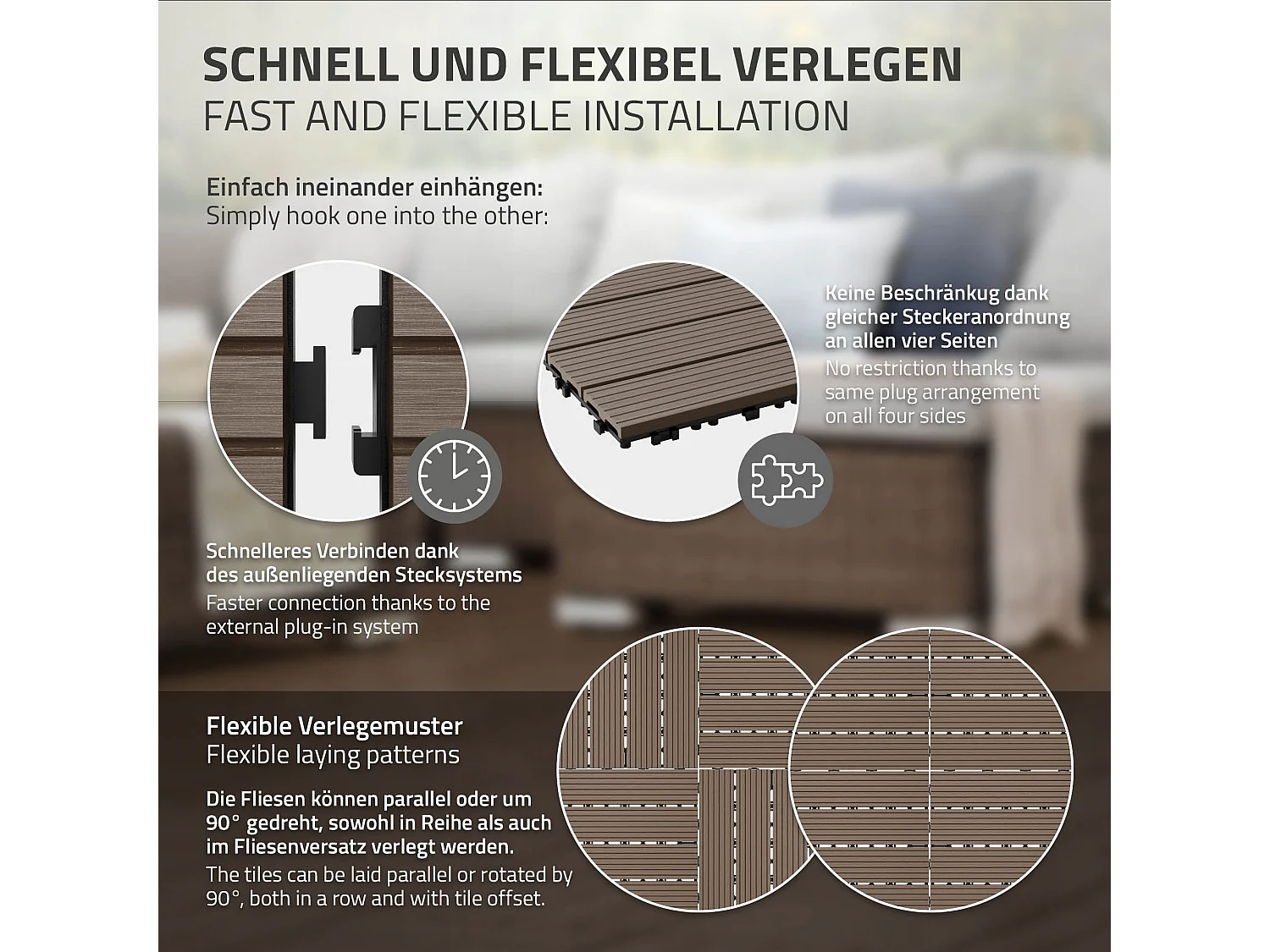 ECD Germany WPC Carreaux 30x30 cm - 55 Pièces par 5m² - avec Aspect Bois - Marron Foncé - Dalles