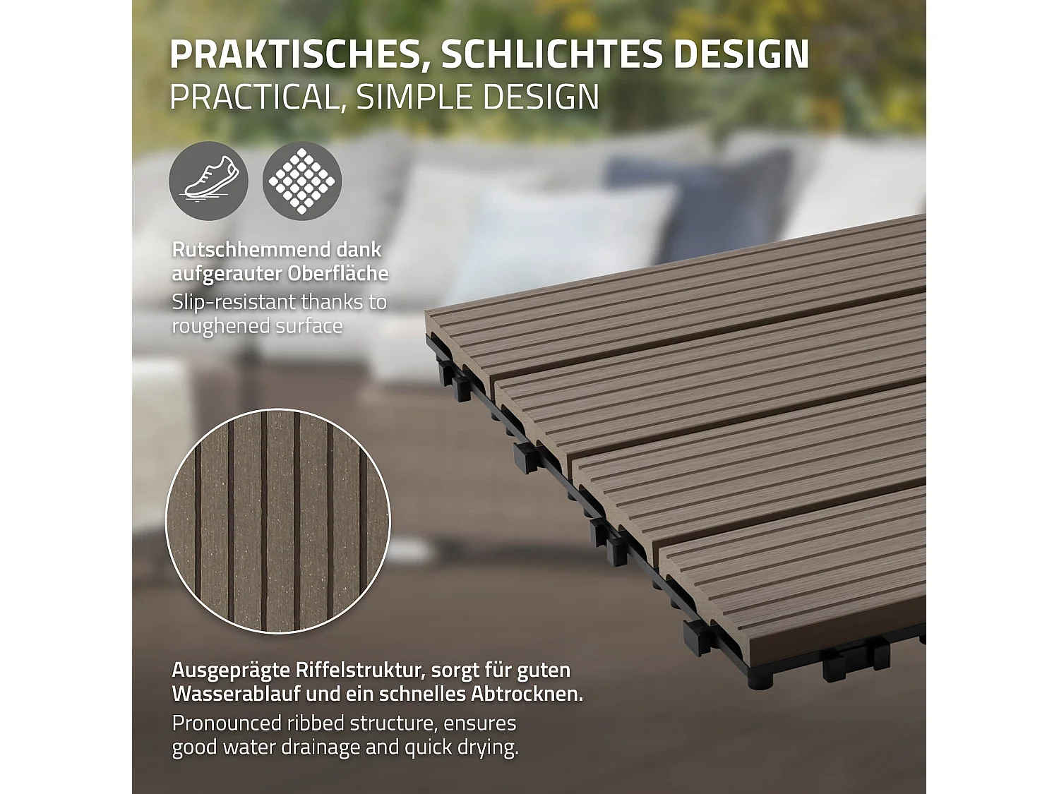 55 piastrelle in WPC per terrazze, 30x30 cm, 5 m²