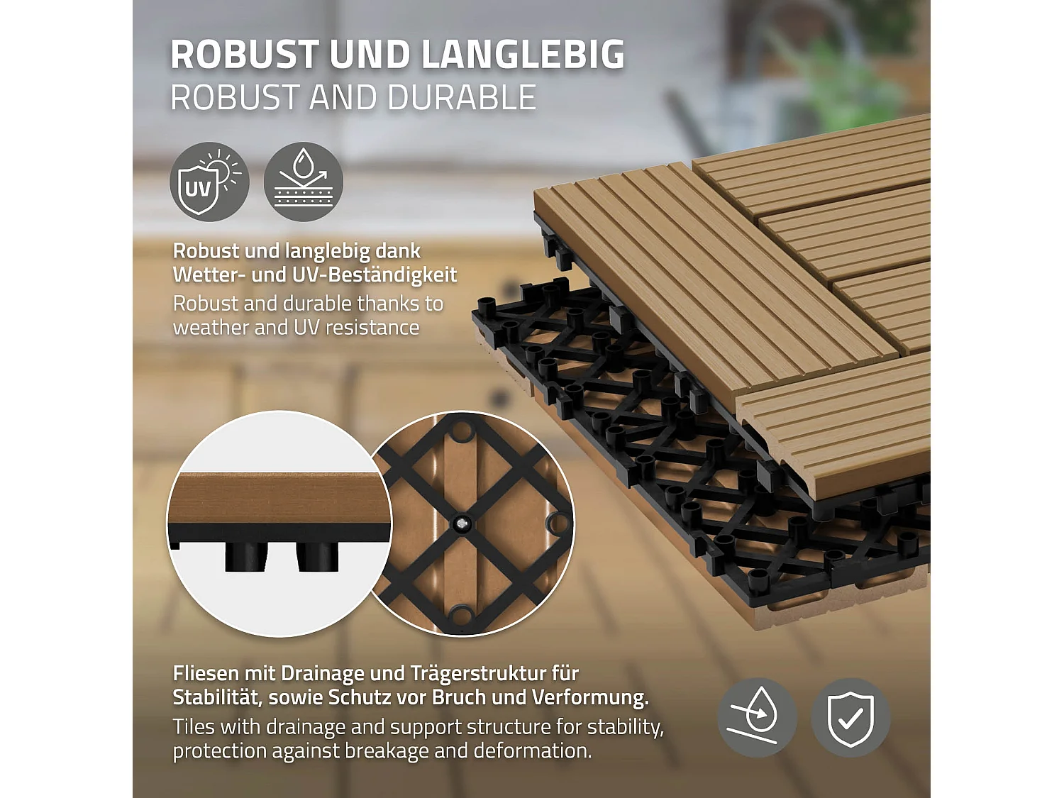 ECD Germany WPC Carreaux de Terrasse 30x30 cm - 22 Pièces par 2m² - avec Aspect Mosaïque - Teck -