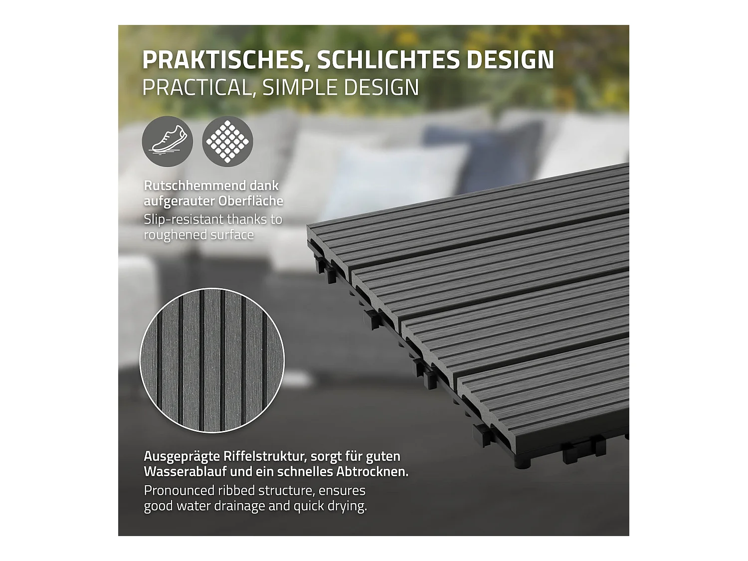 33x WPC Baldosas Balcón Baldosas Click 30x30cm Antracita 3 m²