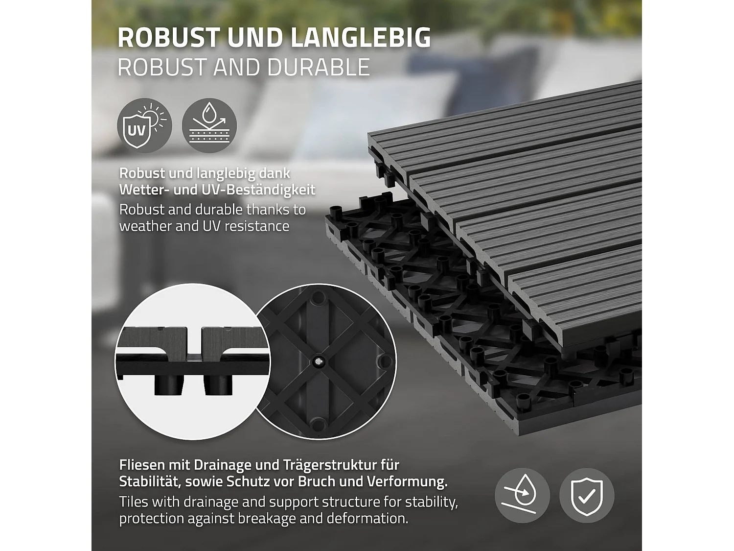 ECD Germany Lot de 33 Dalles de Terrase en WPC 30x30cm pour 3m² Anthracite Montage au Système de